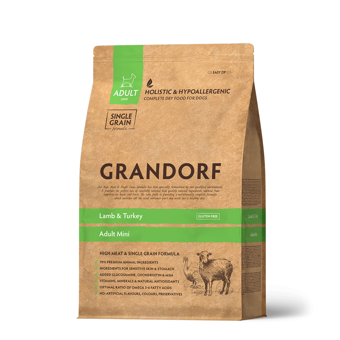 GRANDORF DOG Adult Mini для собак мини пород Ягнёнок с индейкой 1 кг