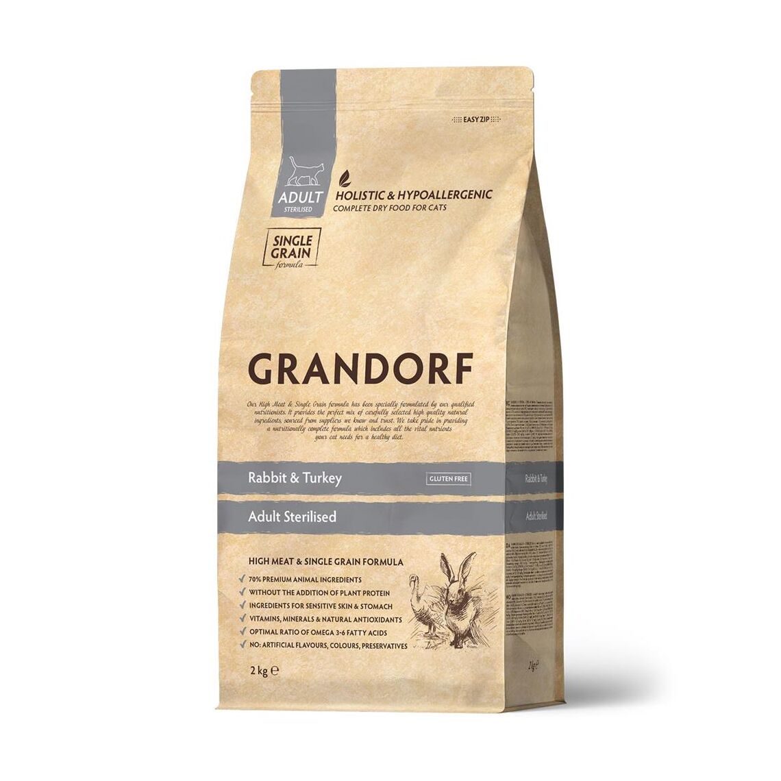 GRANDORF CAT Adult Sterilised для кошек Кролик индейка 2 кг