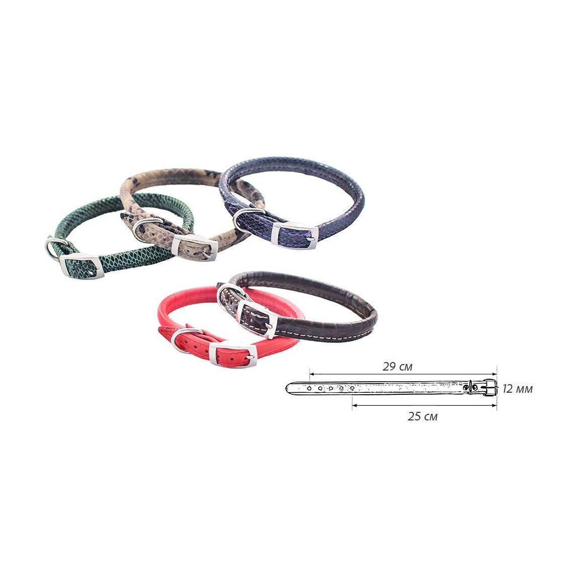 Ошейник д/собак Cord кожаный цветной в ассорт. 14мм 38-43см