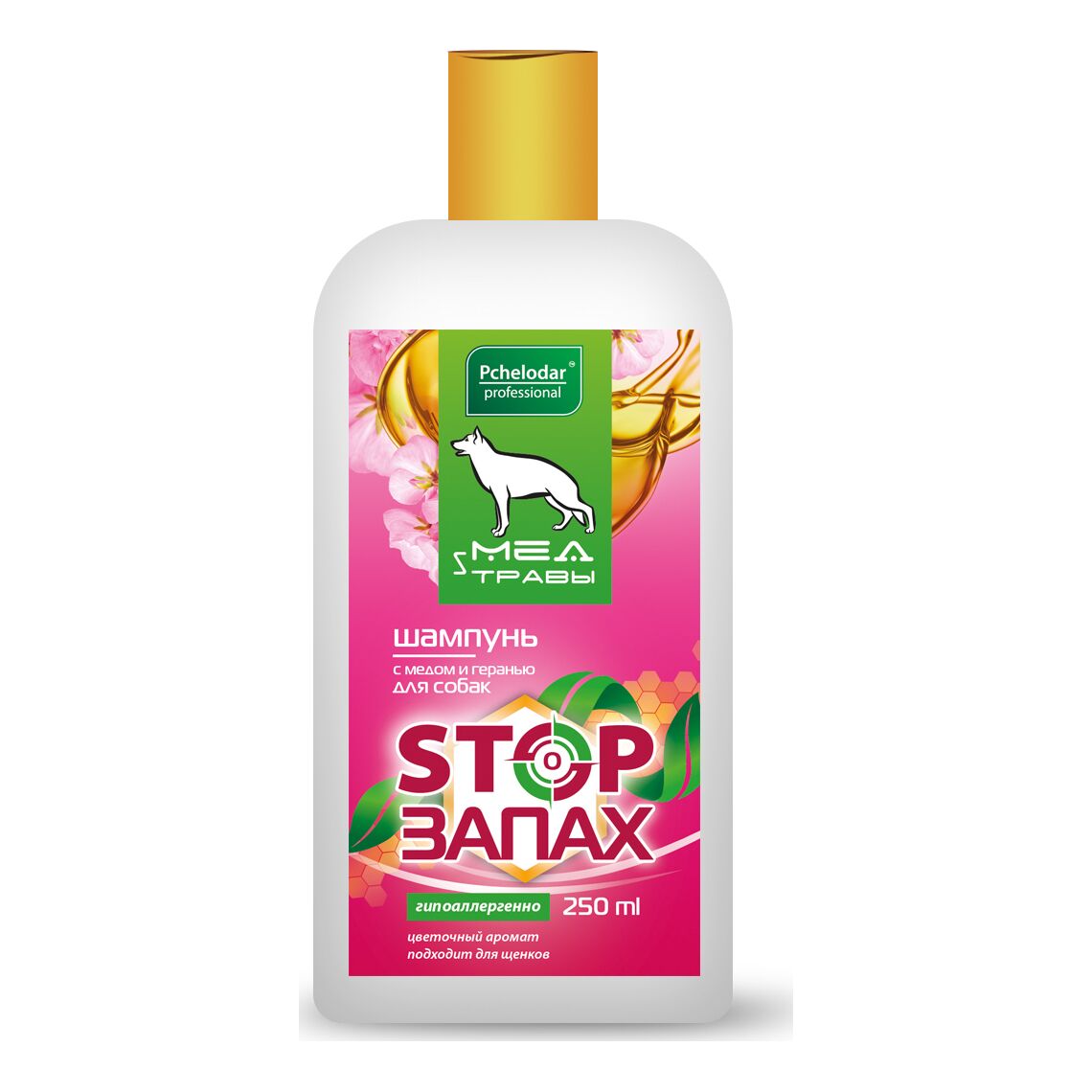 Pchelodar шампунь для собак "Мед и герань" 250 мл.