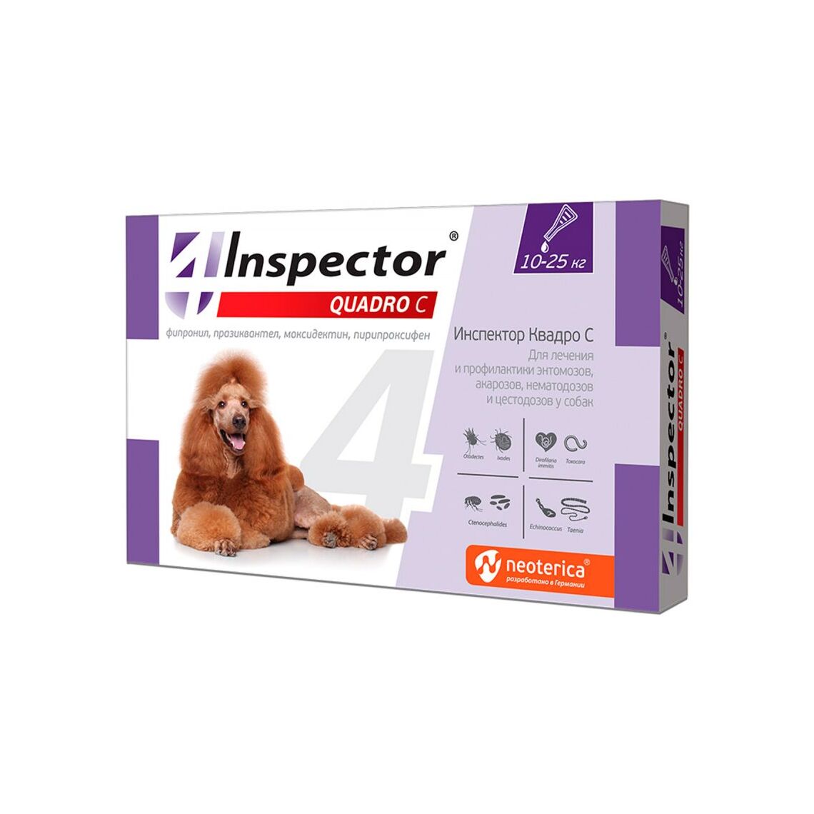 Инспектор Квадро С для собак 10-25 кг, капли на холку(штучно)