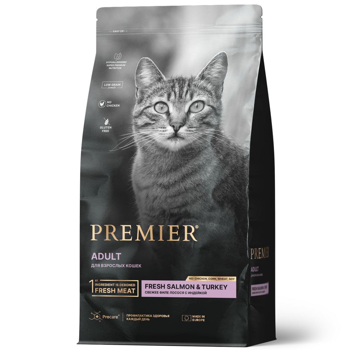 PREMIER CAT Adult для кошек свежее филе лосося с индейкой 400г