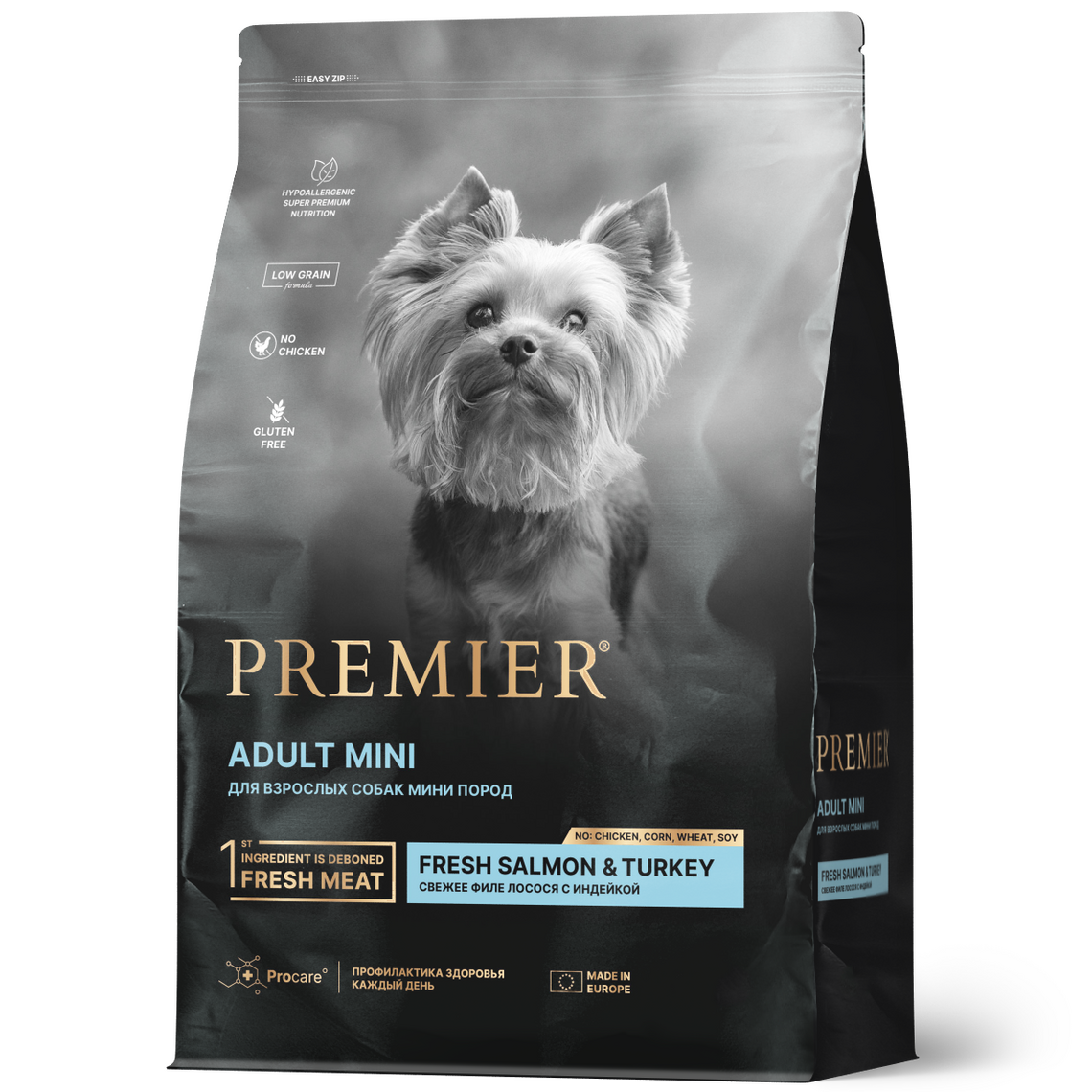 PREMIER DOG Adult Mini для собак мелких пород Свежее филе лосося с индейкой 3 кг