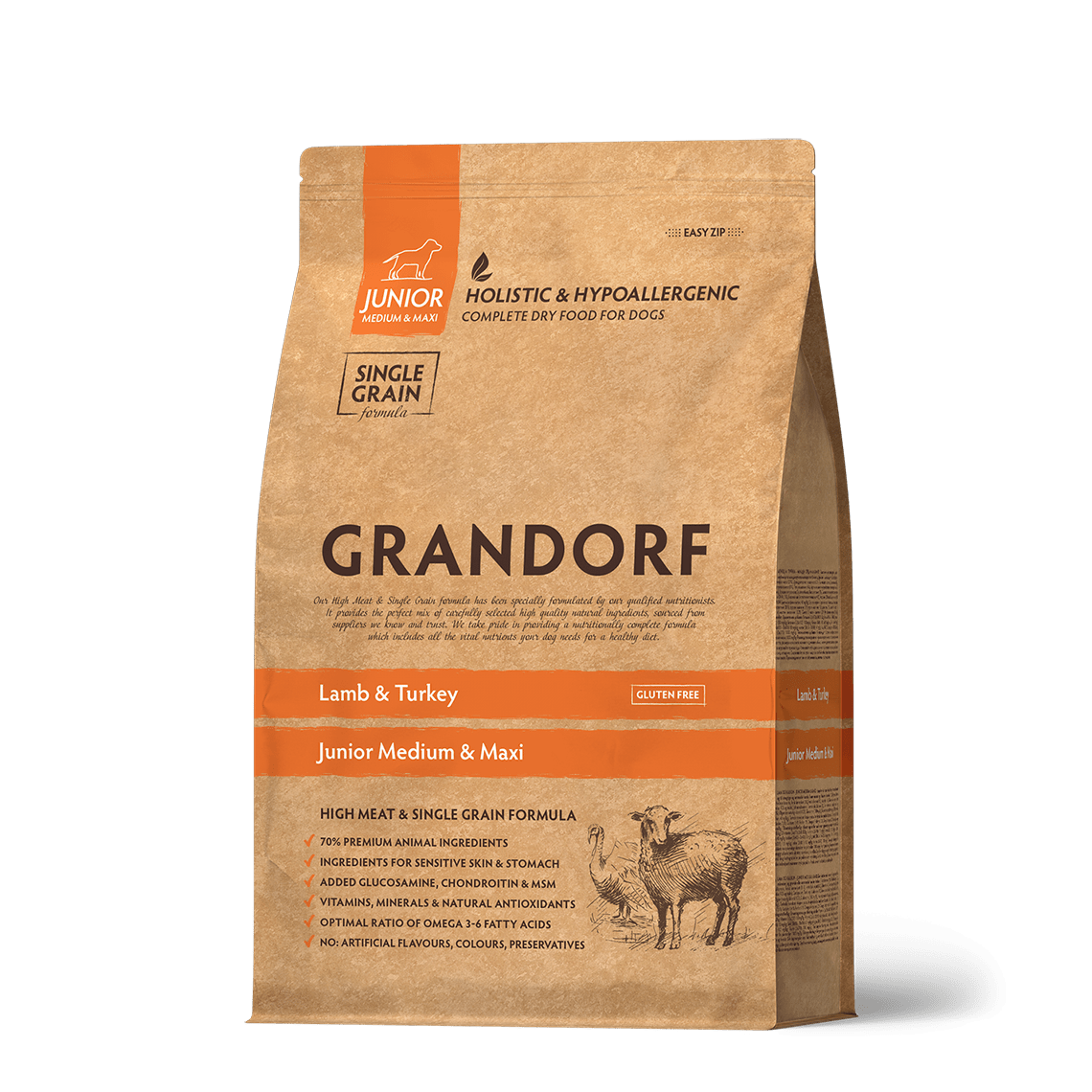 GRANDORF DOG Junior Medium&Maxi для юниоров средних и крупных пород Ягненок индейка 1 кг(холистик)