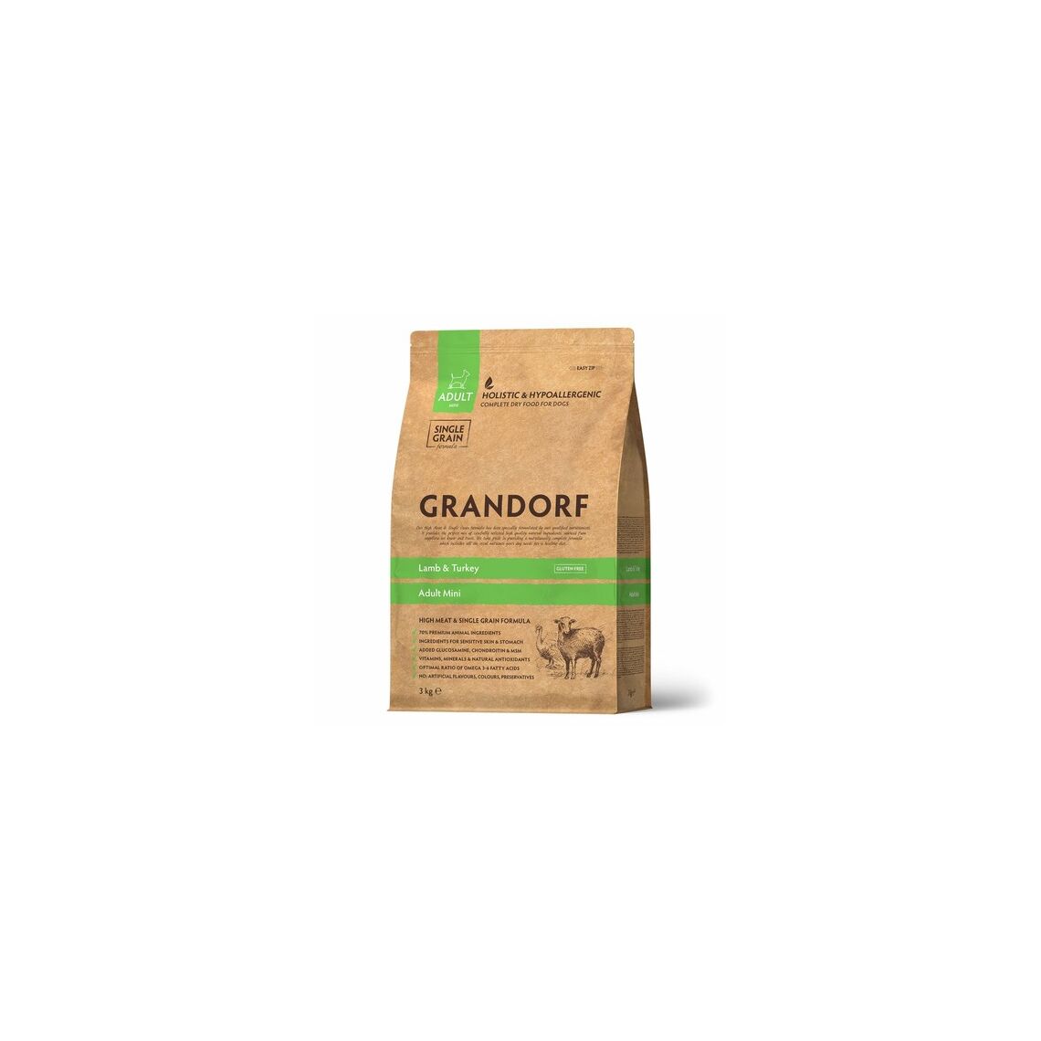 GRANDORF DOG Adult Mini для собак мини пород Ягнёнок с индейкой 3 кг