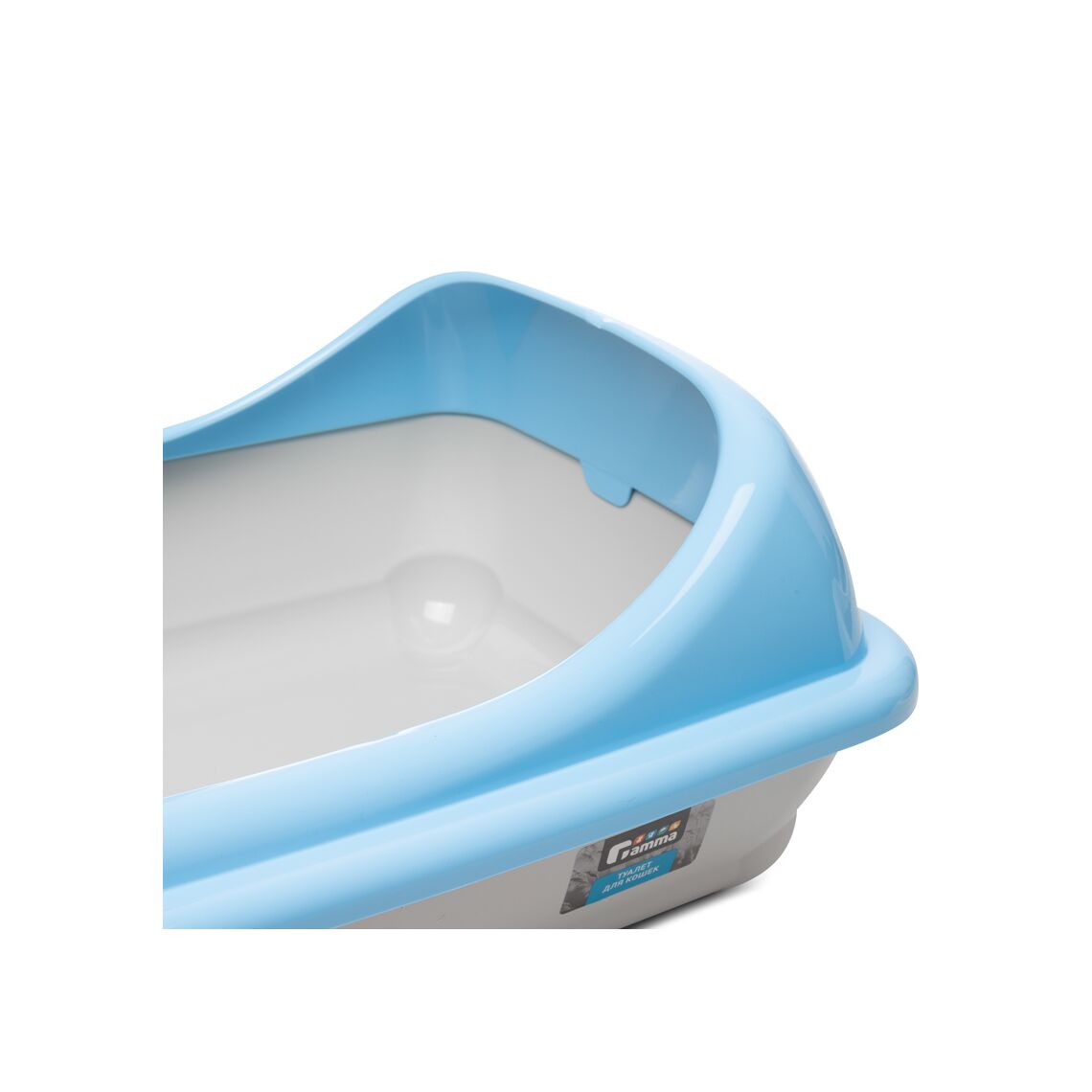 Gamma Туалет для кошек прямоугольный с ассиметричным бортом "Волна", серый/голубой, 455x350x200мм