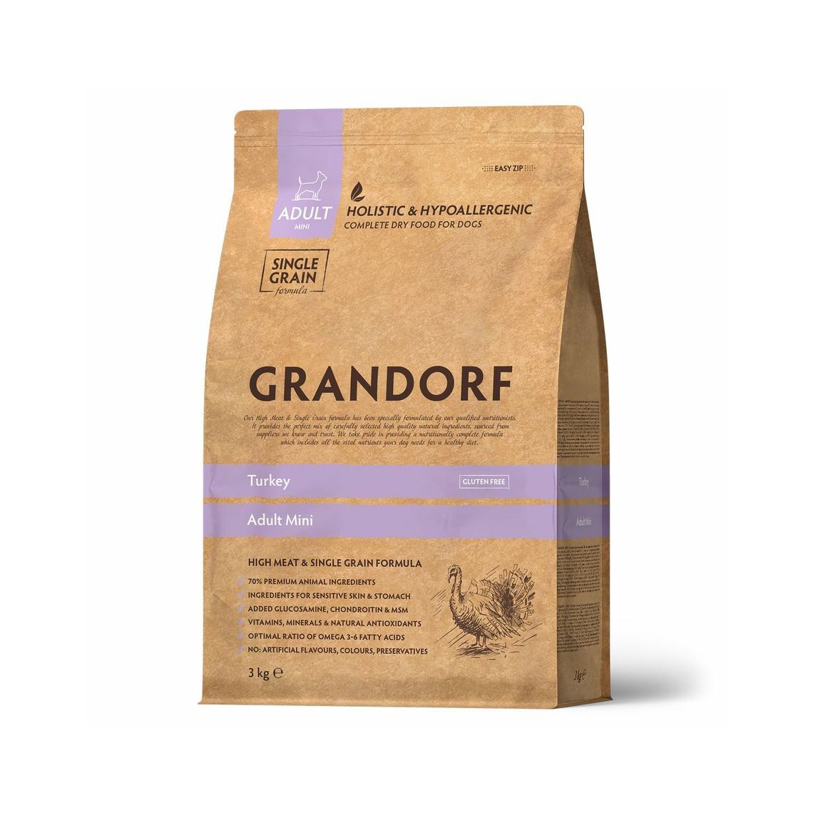 GRANDORF DOG Adult Mini для собак мини пород Индейка 3 кг
