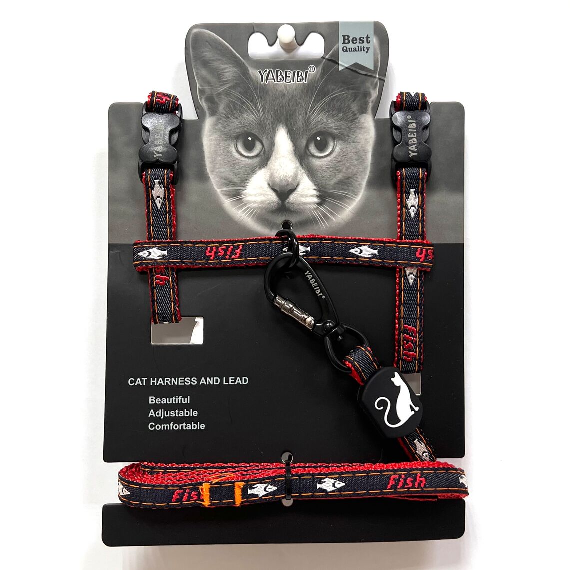 Нейлоновый поводок+шлейка для кошек Чистый котик 10x120мм красный VMT05-RD