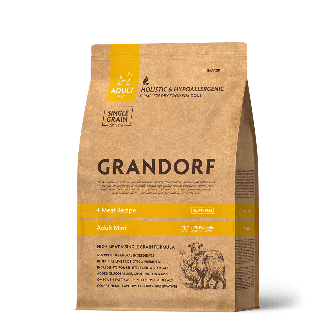 GRANDORF DOG Adult Mini для собак мини пород 4 Мяса 1кг (холистик)