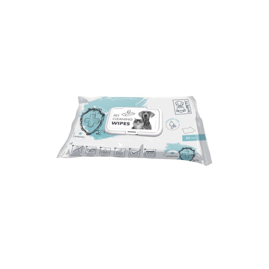 Mpets Очищающие салфетки для животных, антибактериальные, 40 шт.