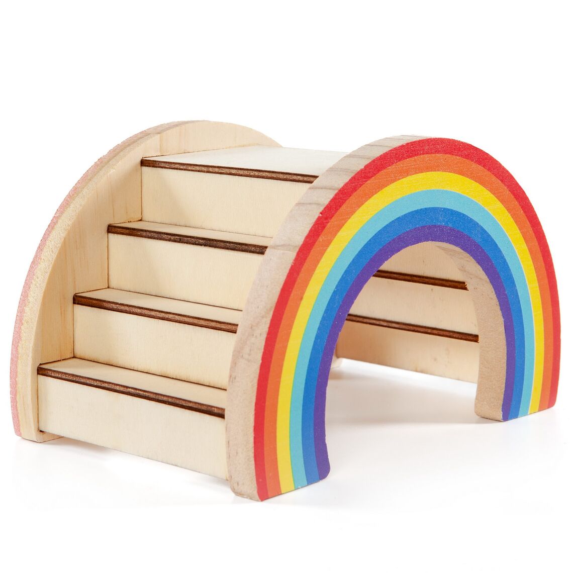 SkyRus Игрушка для грызунов деревянная "Лесенка-радуга", разноцветная, 14х9х9см