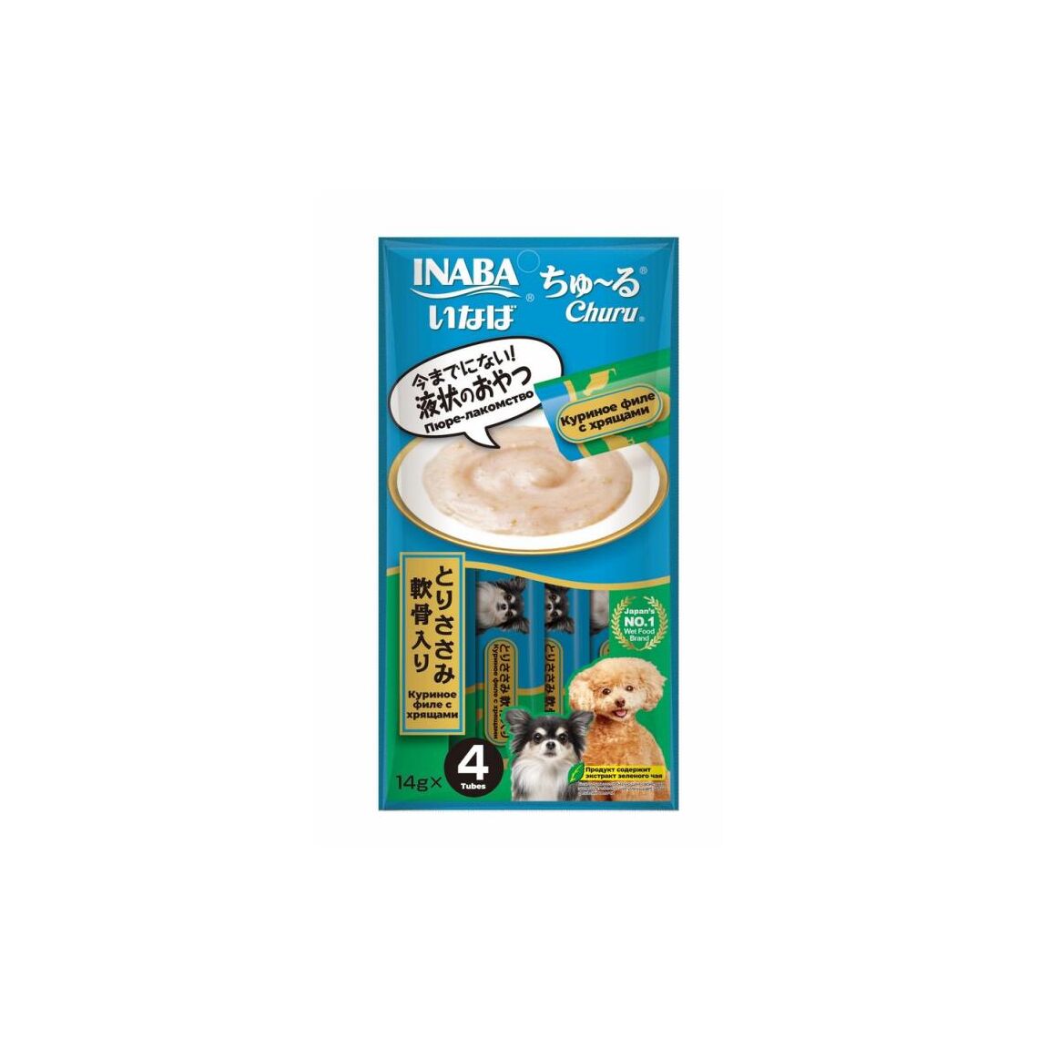 INABA Churu крем-лакомство пюре для собак Куриное филе с хрящами, 14 г х 4 шт.
