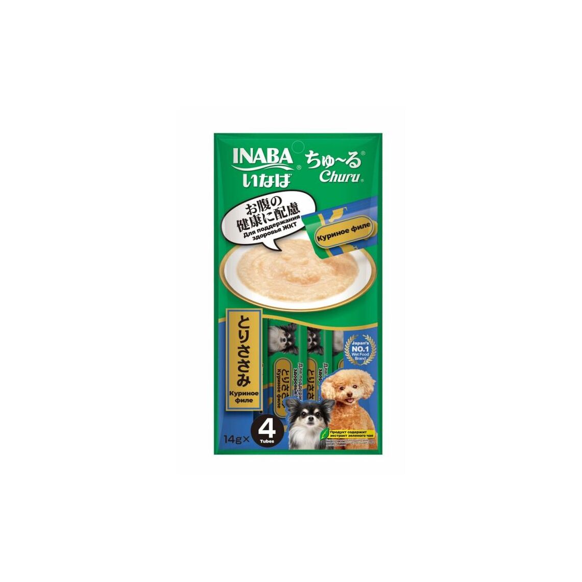 INABA Churu крем-лакомство пюре для собак Куриное филе для здоровья ЖКТ, 14 г х 4 шт.