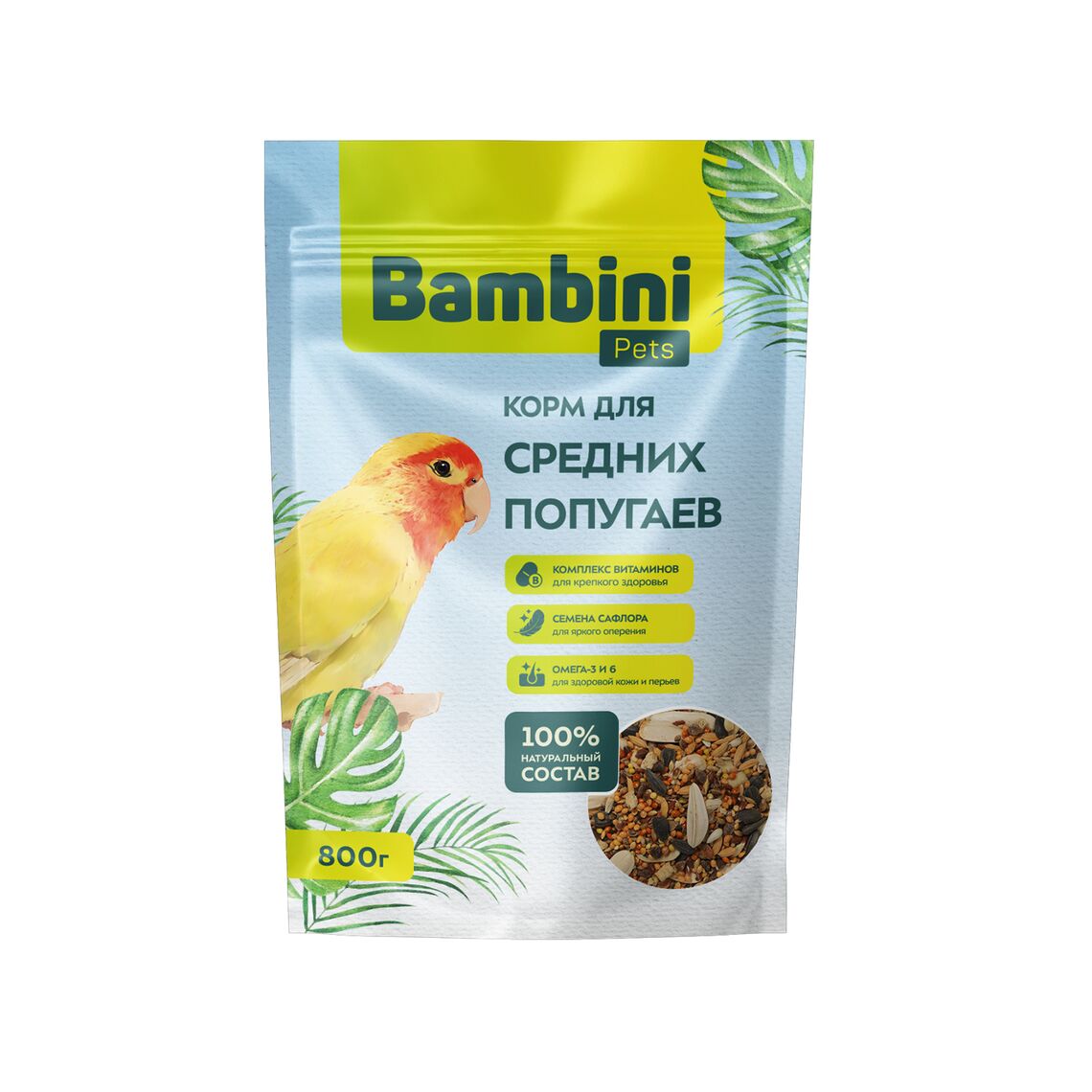 Bambini Pets корм для средних попугаев 800 г
